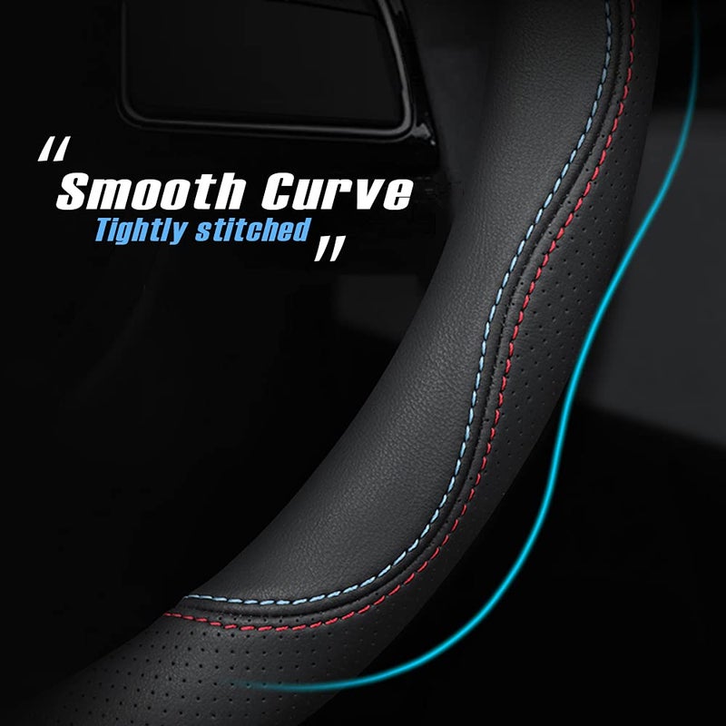 HAOTULE New Nappa Leather car Steering Wheel Cover  Universal 15 inch Black - Image 2